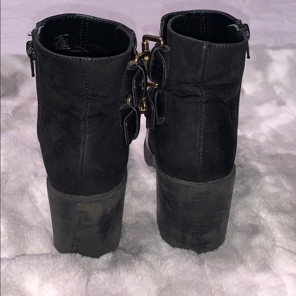 Zara Black Leather/Suede Bootie w Gold Buckles - Picture 4 of 8